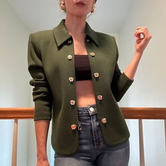 St. John Collection Green Zip Santana Knit Jacket Size 2 - Picture 4 of 15